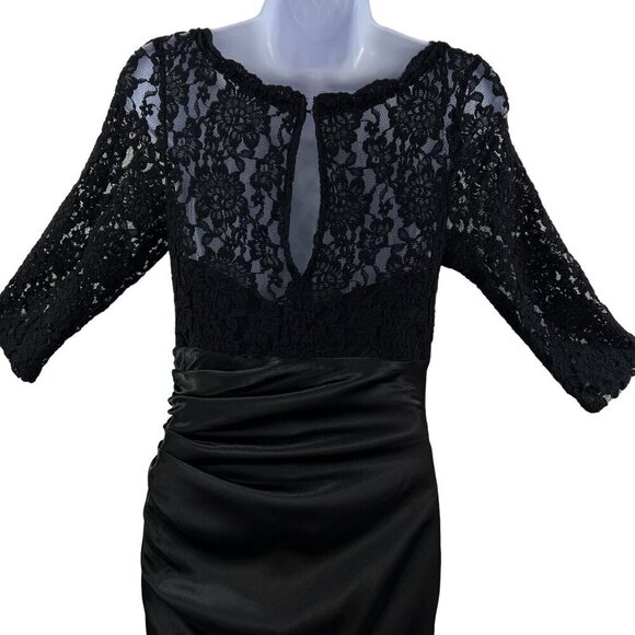 Ever Pretty Black Lace Satin Maxi Evening Gown Dress 8 Fairy Goth Minimalistic - Picture 5 of 16